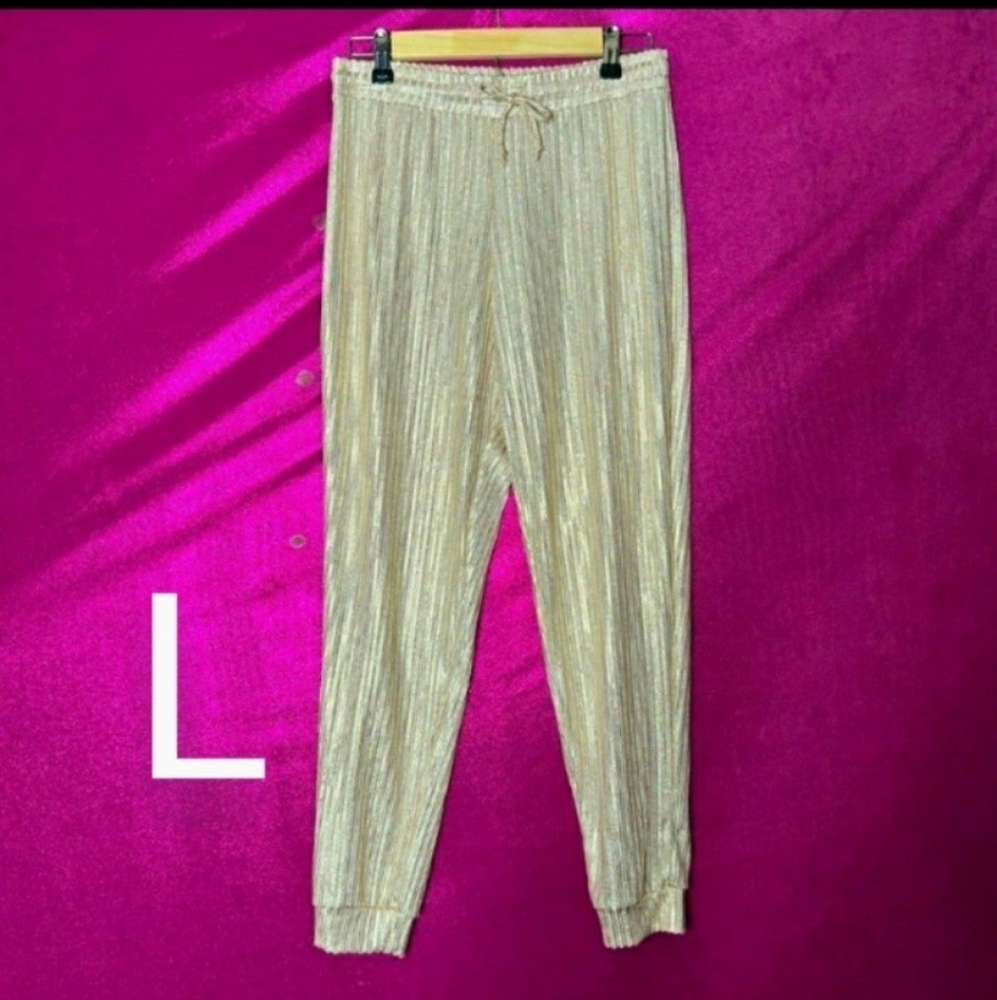 🆕Champagne Metallic Gold Lightweight Fashion Joggers Size L - Picture 4 of 9